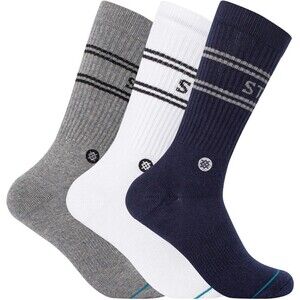 Stance Basic 3 Pack Crew Casual Socks Men's Size Medium 6-8.5 Navy White Gray